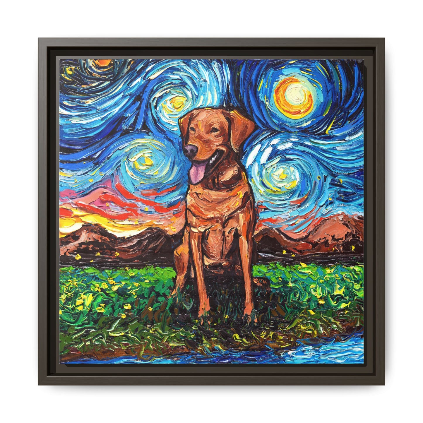 "Fox Red Labrador Night" Framed Canvas Wall Art