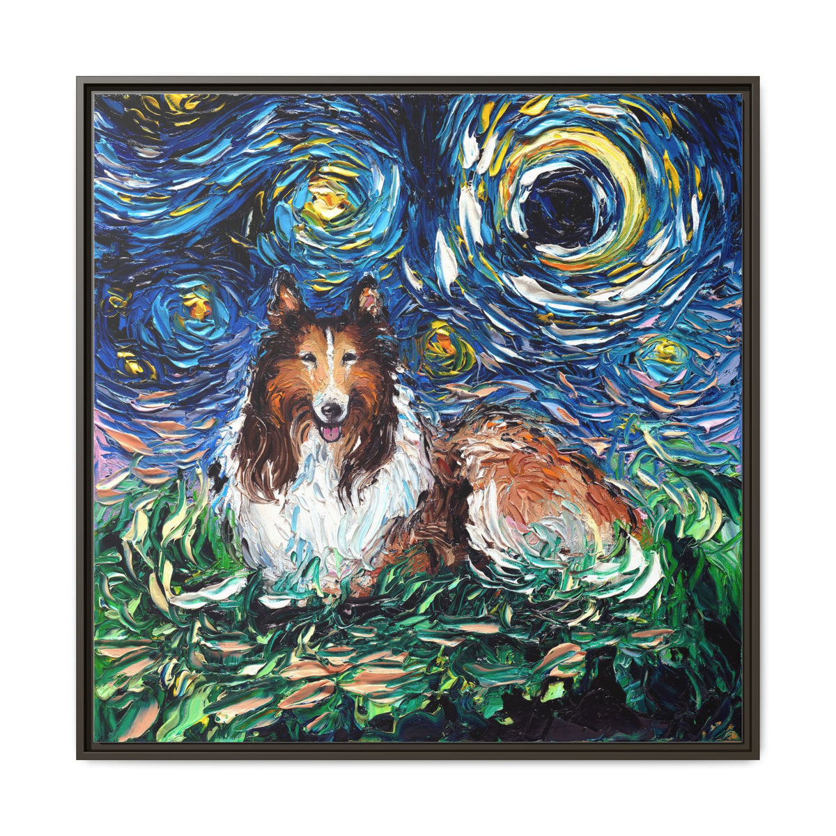 "Collie Night" Framed Canvas Wall Art