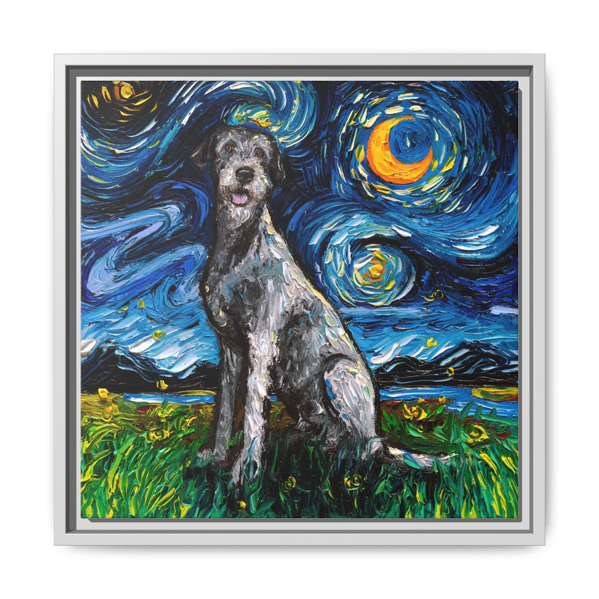 "Irish Wolfhound Night" Framed Canvas Wall Art