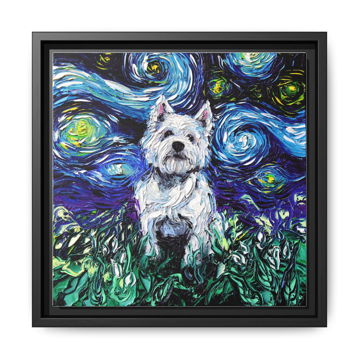 "Westie Night" Framed Canvas Wall Art