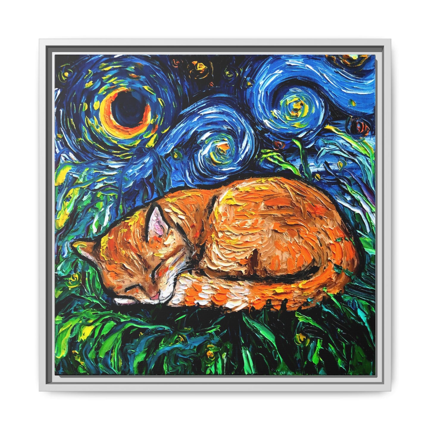 "Orange Tabby Night" Framed Canvas Wall Art