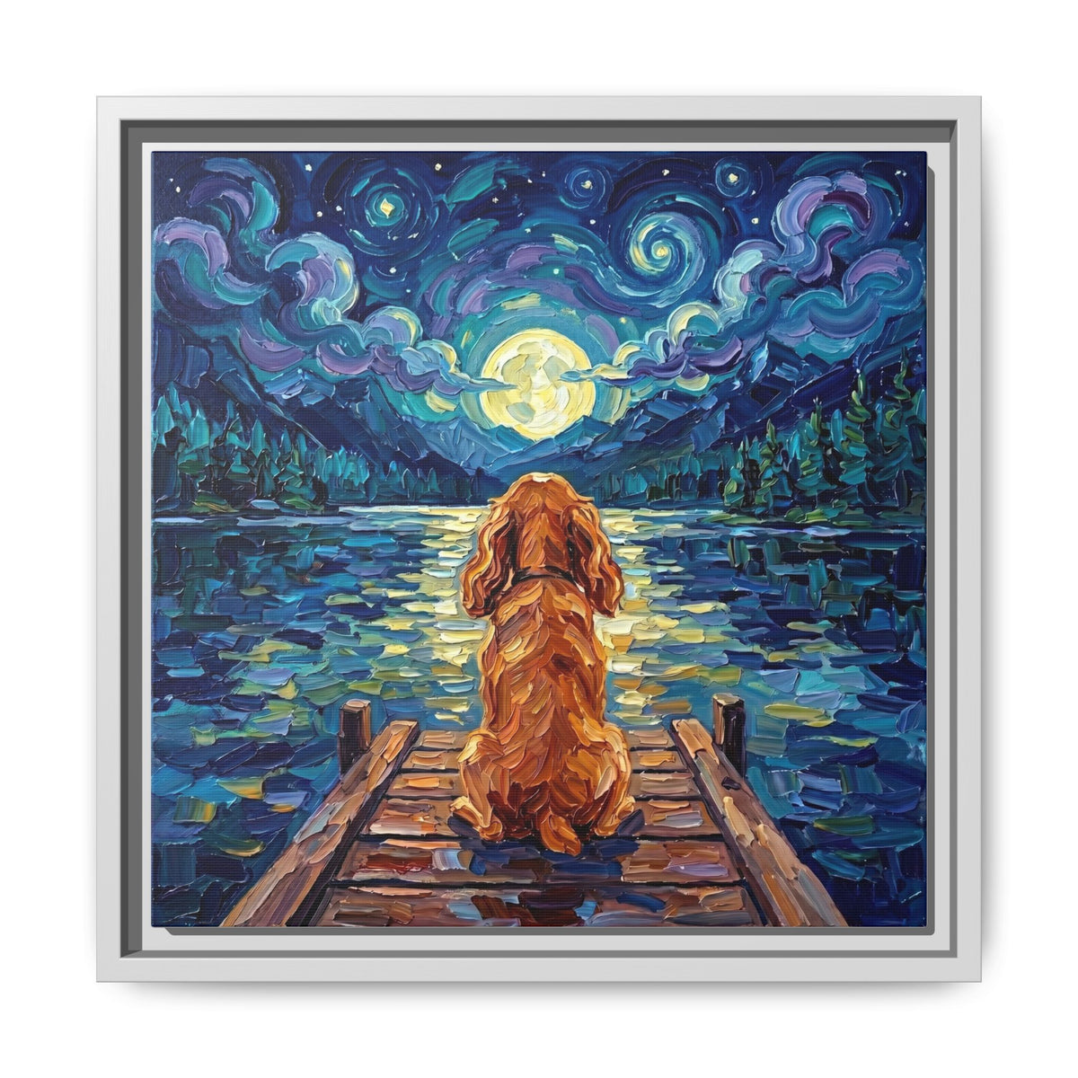 "On The Dock - Red Cocker Spaniel" Framed Canvas Wall Art