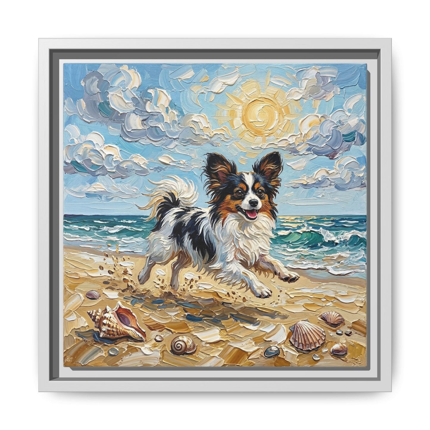 "Beach Day - Papillon" Framed Canvas Wall Art