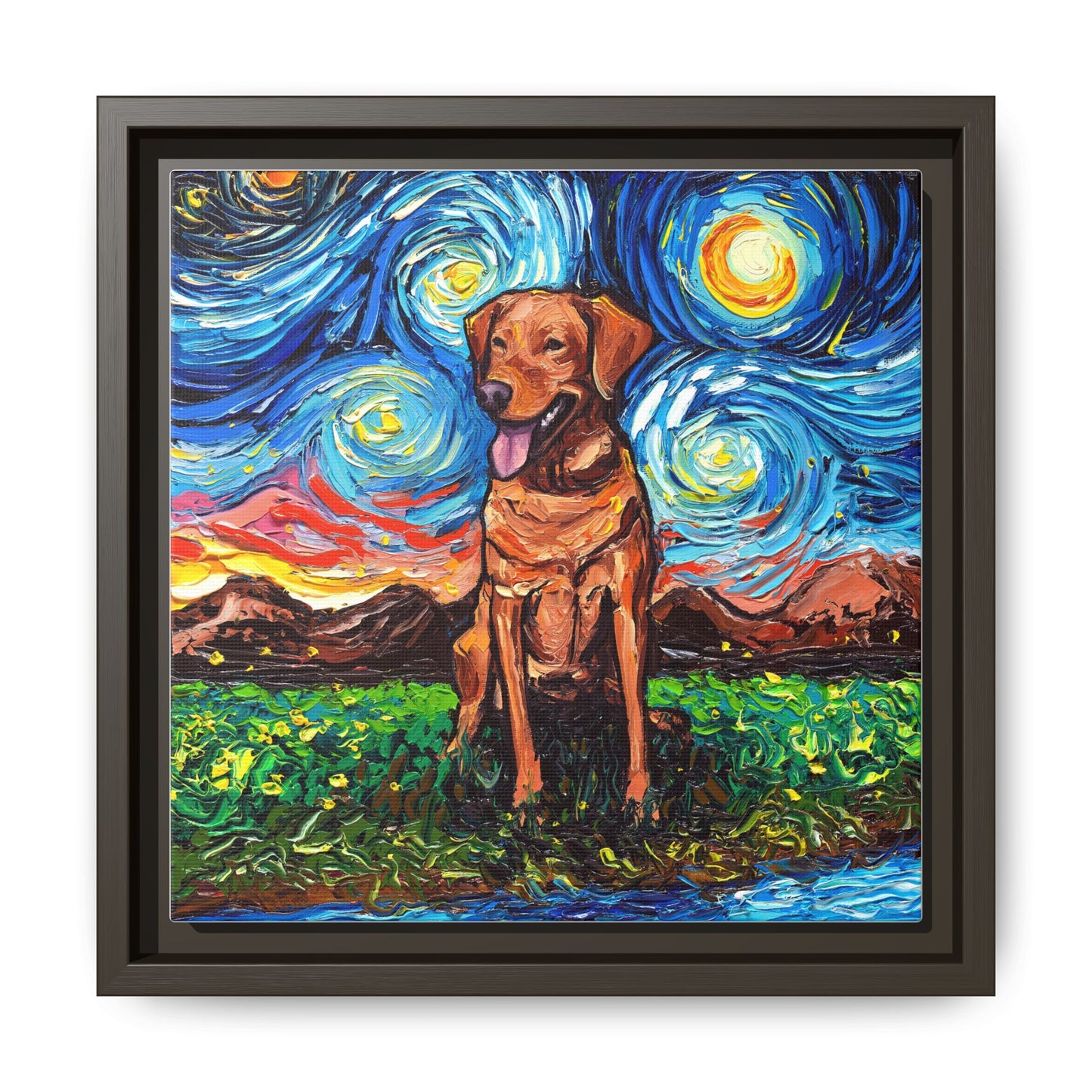 "Fox Red Labrador Night" Framed Canvas Wall Art