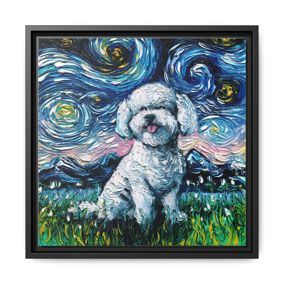 "Bichon Night" Framed Canvas Wall Art