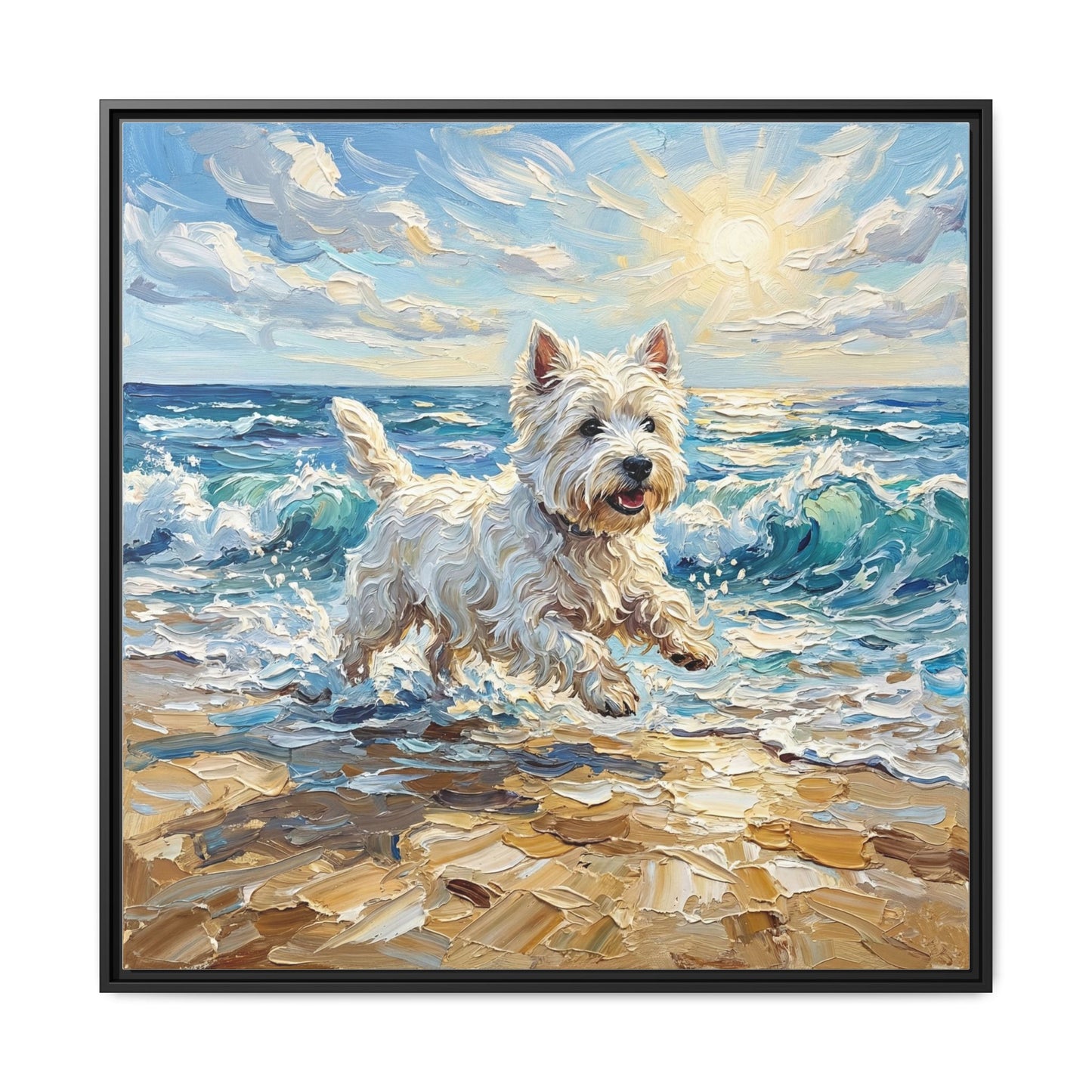 "Frolicking Westie" Framed Canvas Wall Art