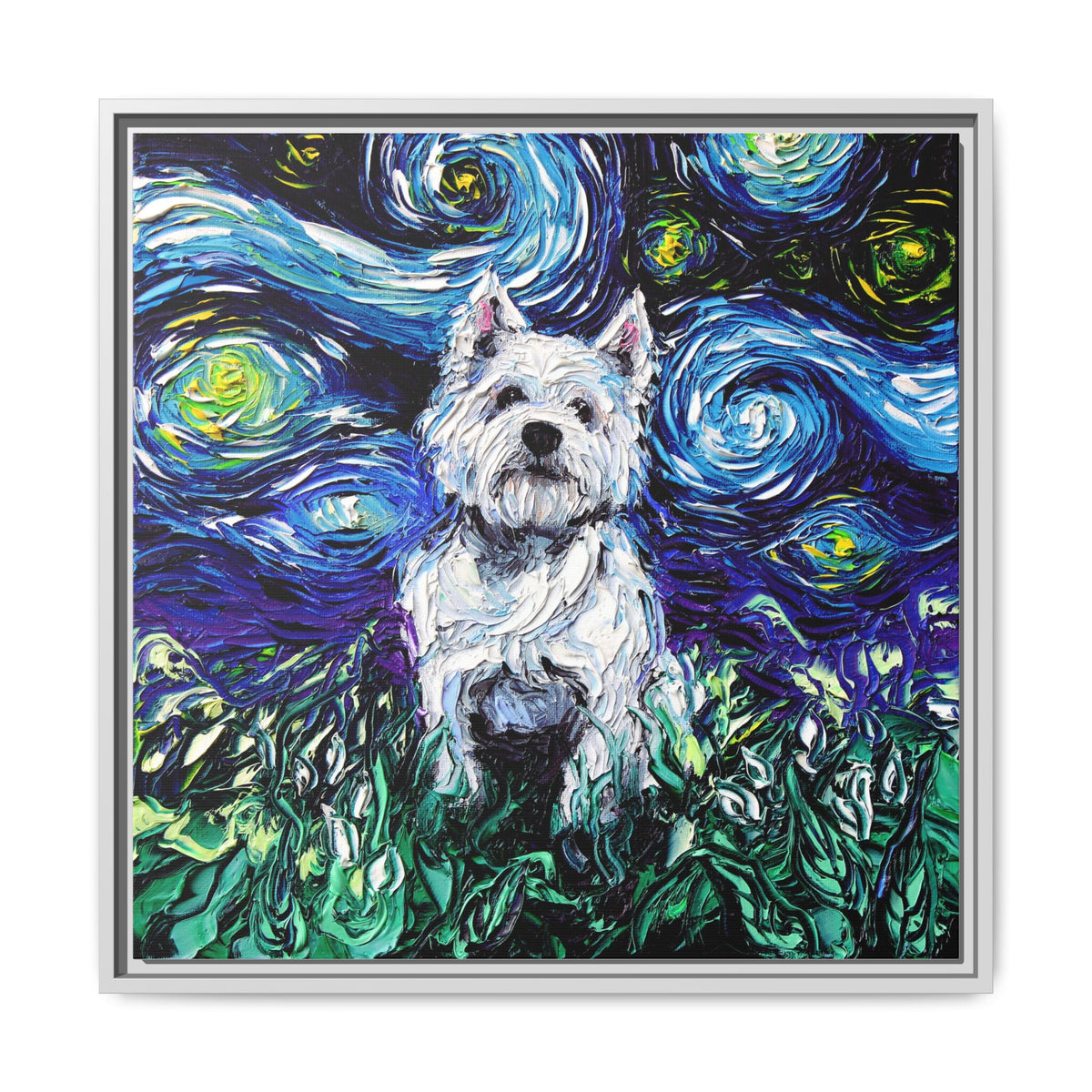 "Westie Night" Framed Canvas Wall Art