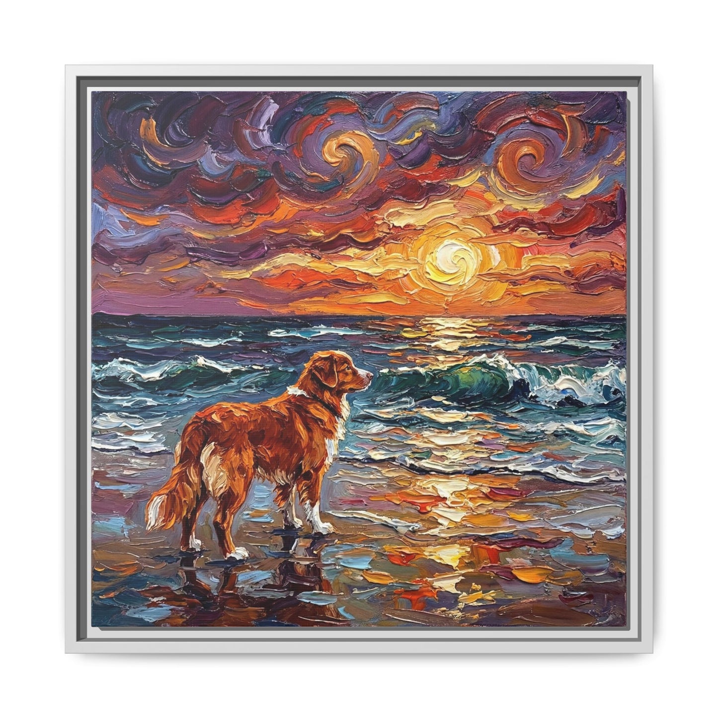 "Beach Sunset - Nova Scotia Duck Tolling Retriever" Framed Canvas Wall Art