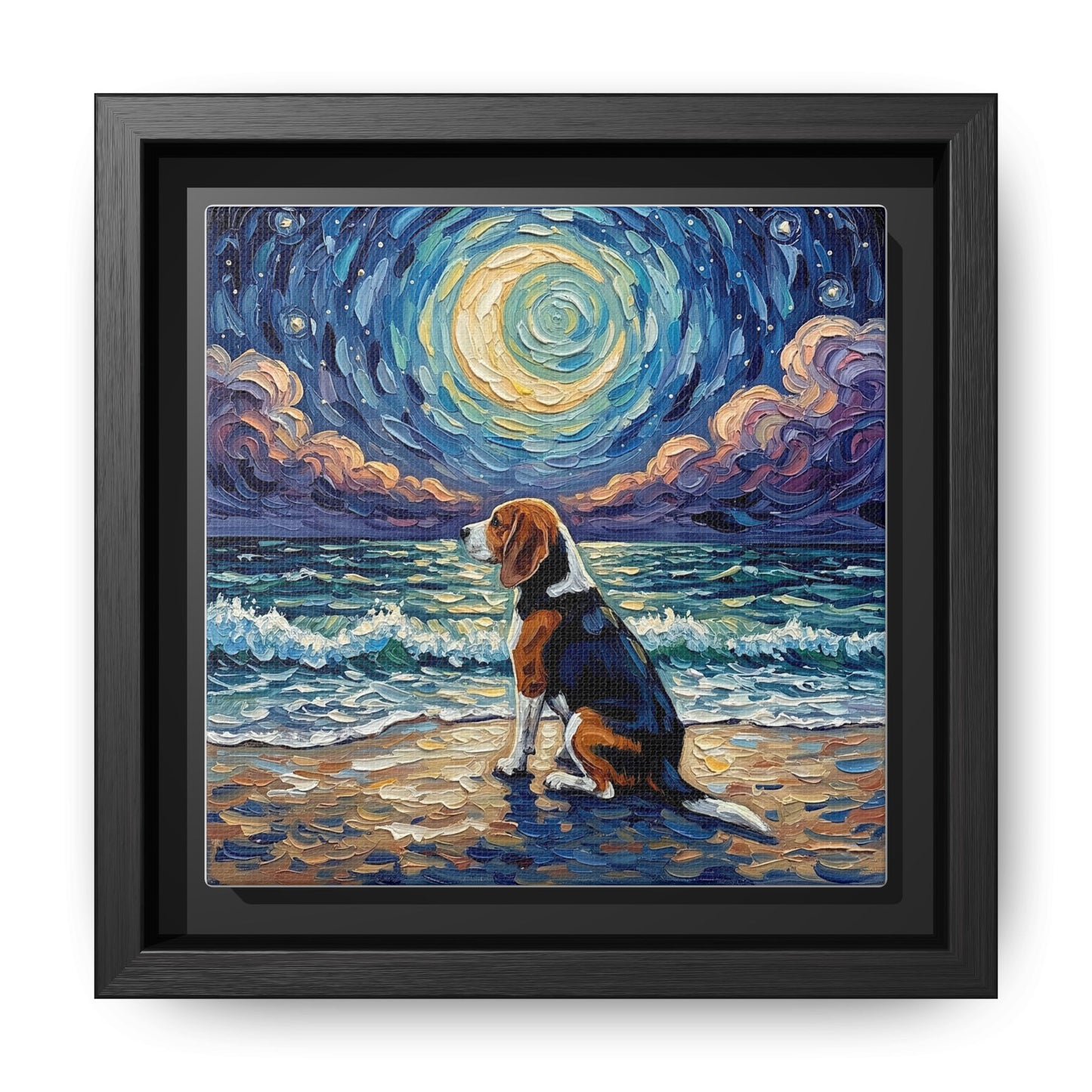 "Beach Nights - Beagle" Framed Canvas Wall Art