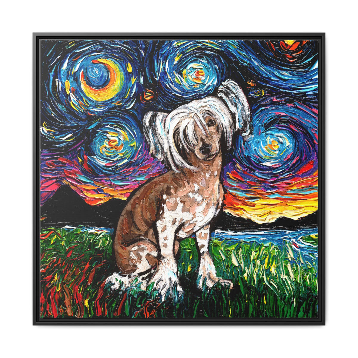 "Chinese Crested Night" Framed Canvas Wall Art