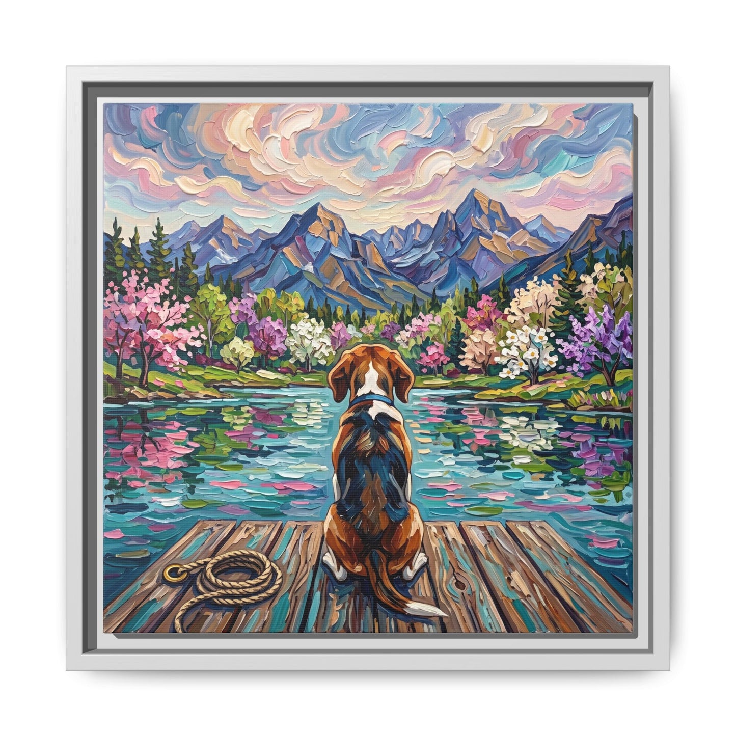 "On The Dock - Beagle" Framed Canvas Wall Art