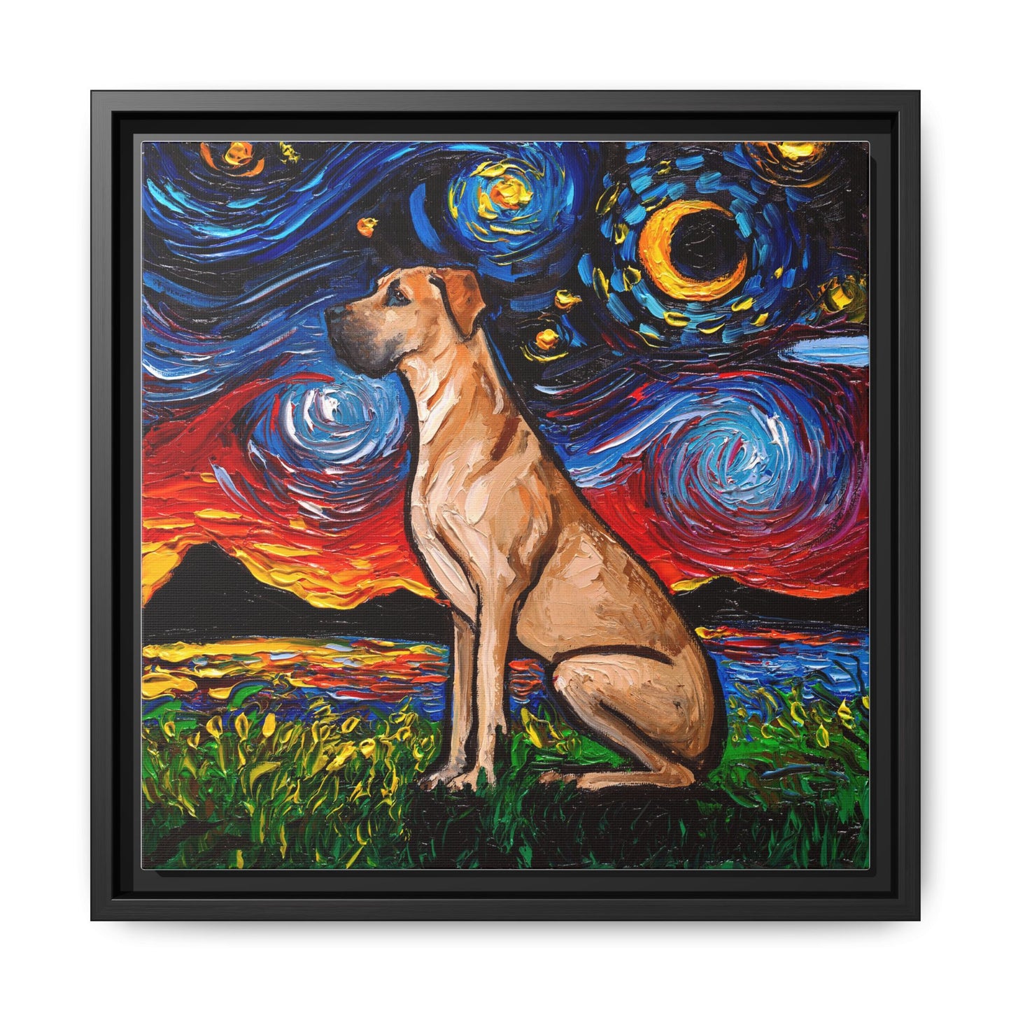 "Fawn Great Dane Night" Framed Canvas Wall Art