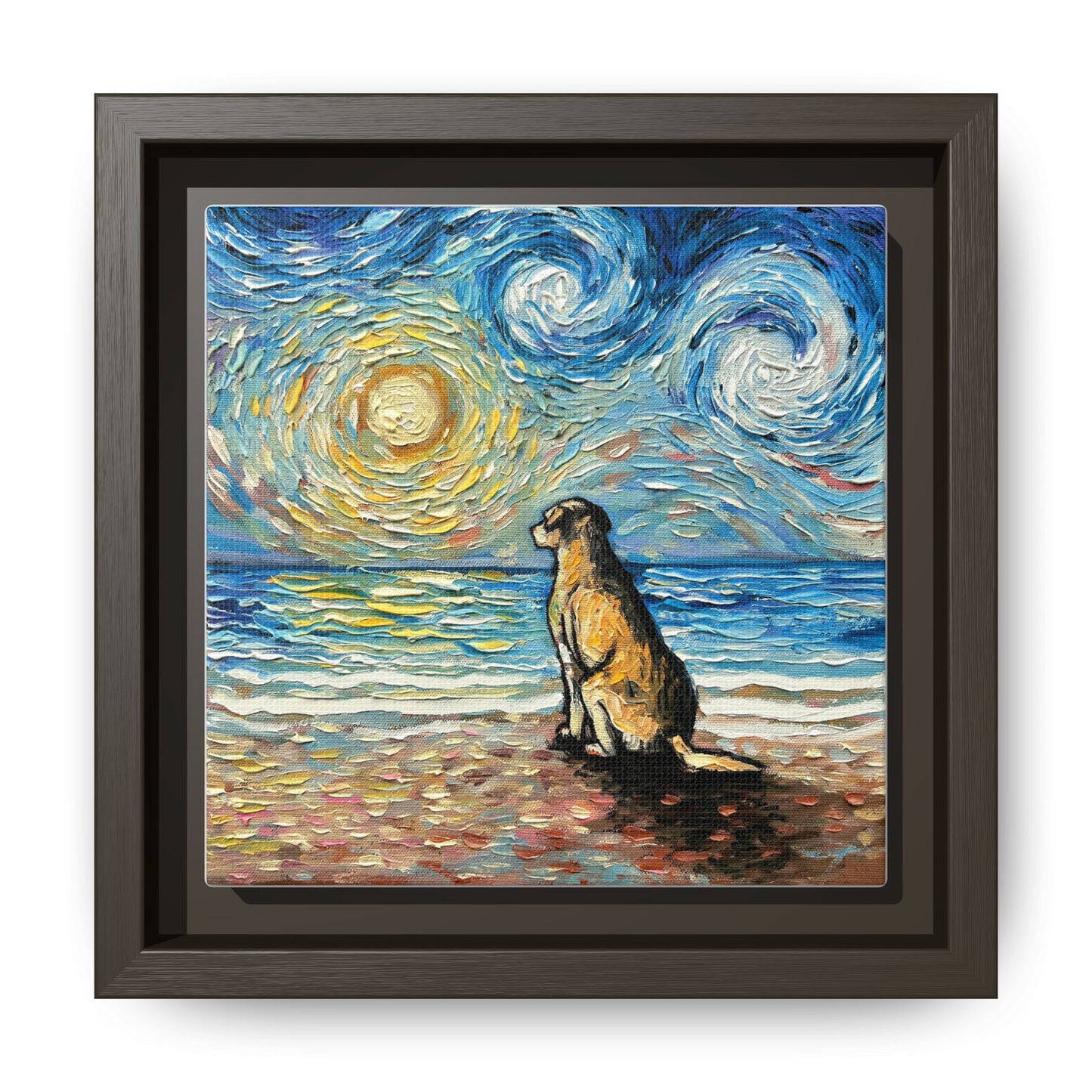 "Beach Day - Yellow Labrador" Framed Canvas Wall Art
