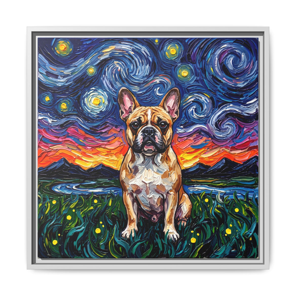 "Frenchie Night" Framed Canvas Wall Art