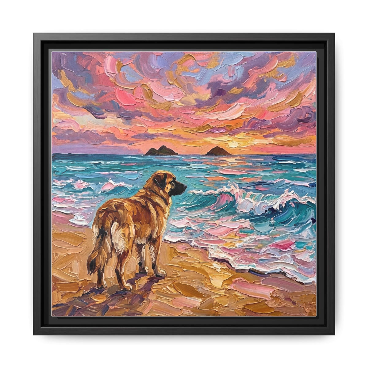 "Beach Days - Leonberger" Framed Canvas Wall Art