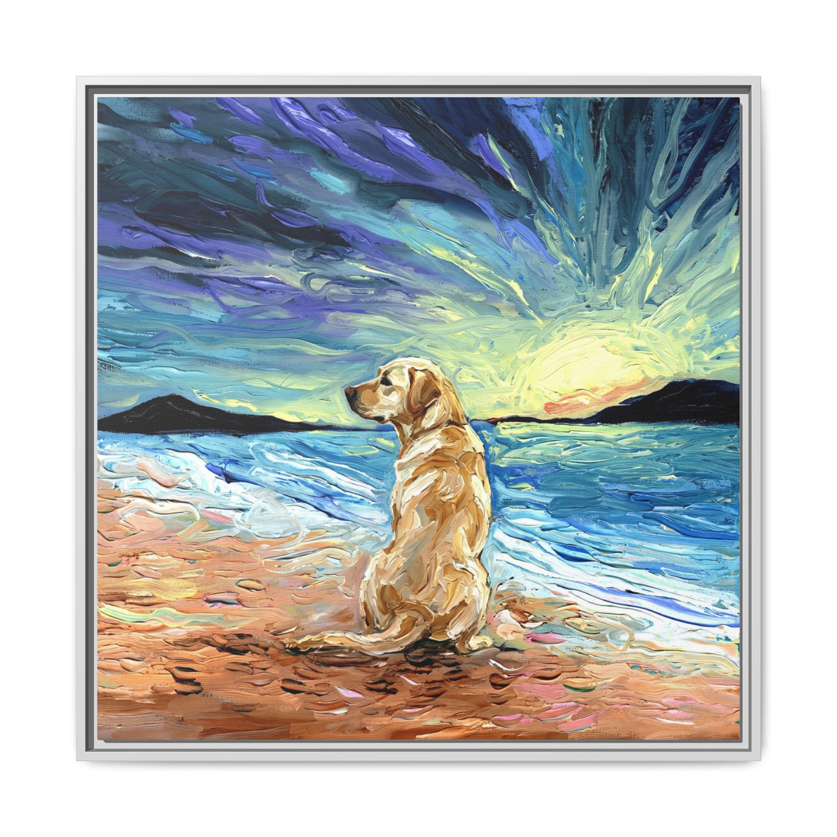 "Beach Day - Yellow Labrador 2" Framed Canvas Wall Art