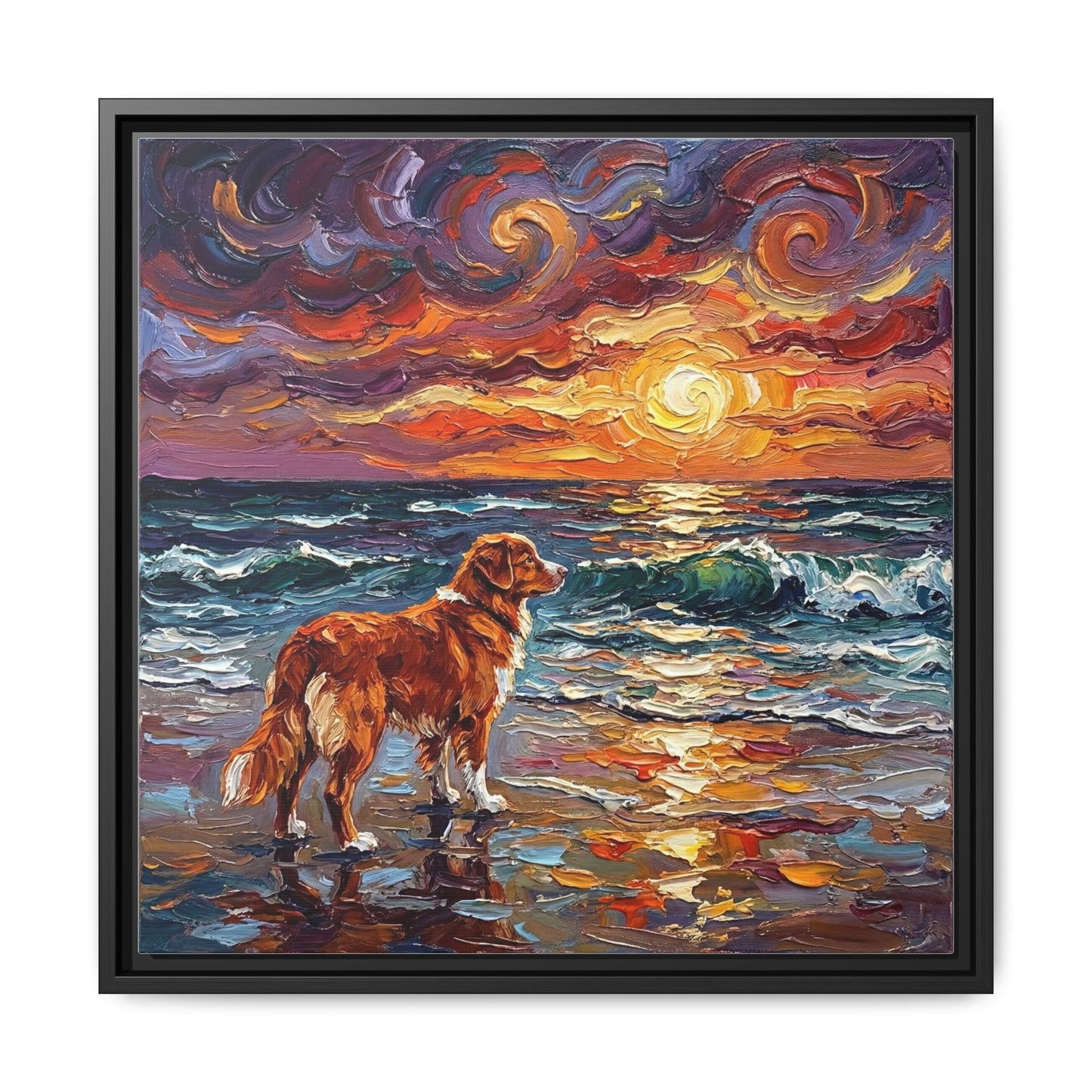 "Beach Sunset - Nova Scotia Duck Tolling Retriever" Framed Canvas Wall Art