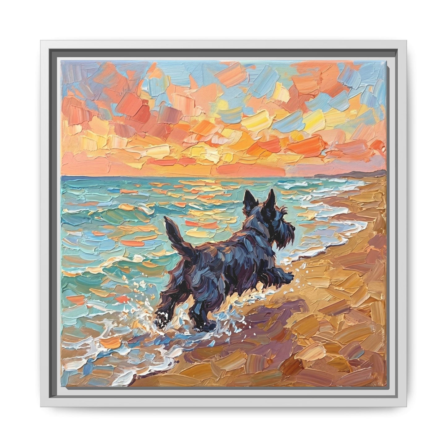 "Beach Day - Scottie" Framed Canvas Wall Art