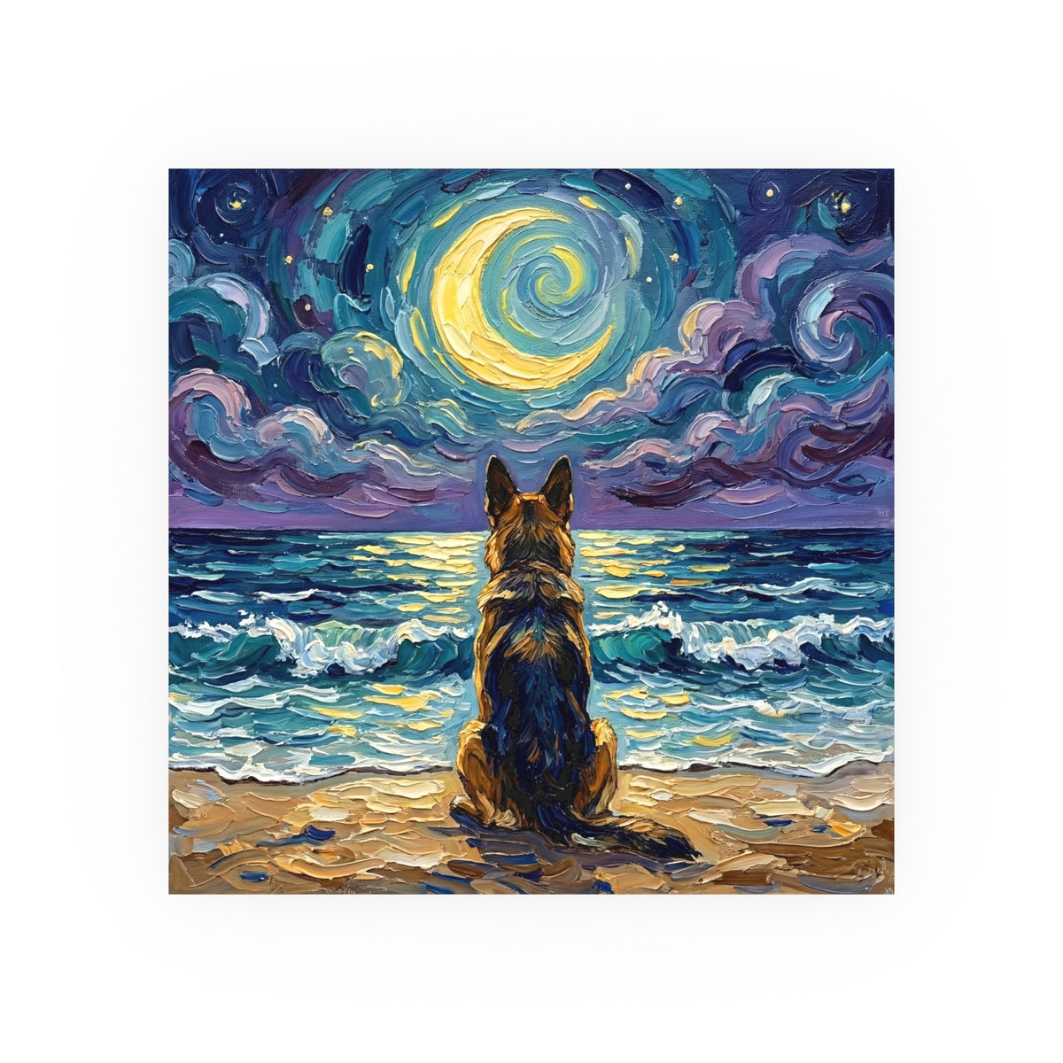 "Beach Night - German Shepherd" Wall Art Paper Print
