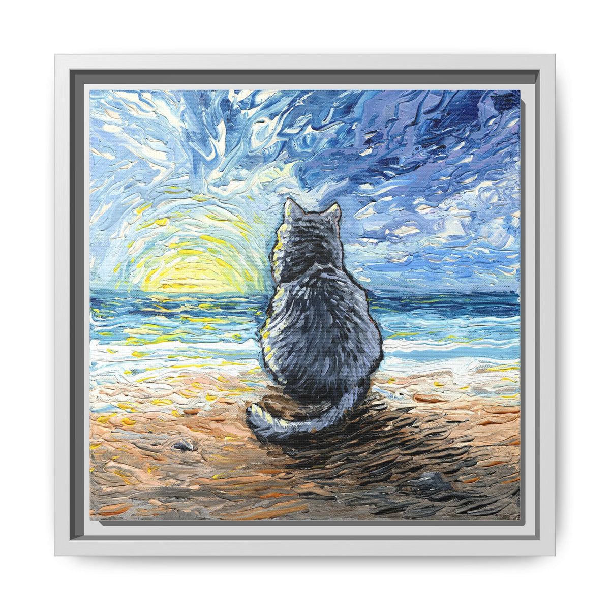 "Beach Day - Nebelung Cat" Framed Canvas Wall Art