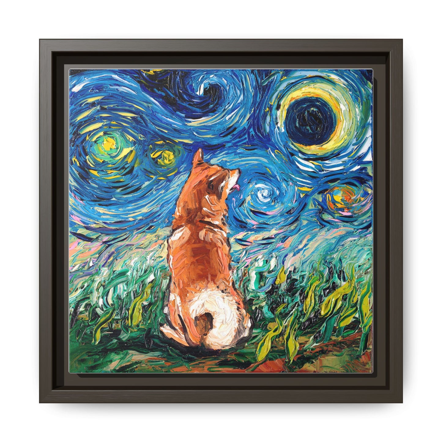 "Shiba Inu Night" Framed Canvas Wall Art