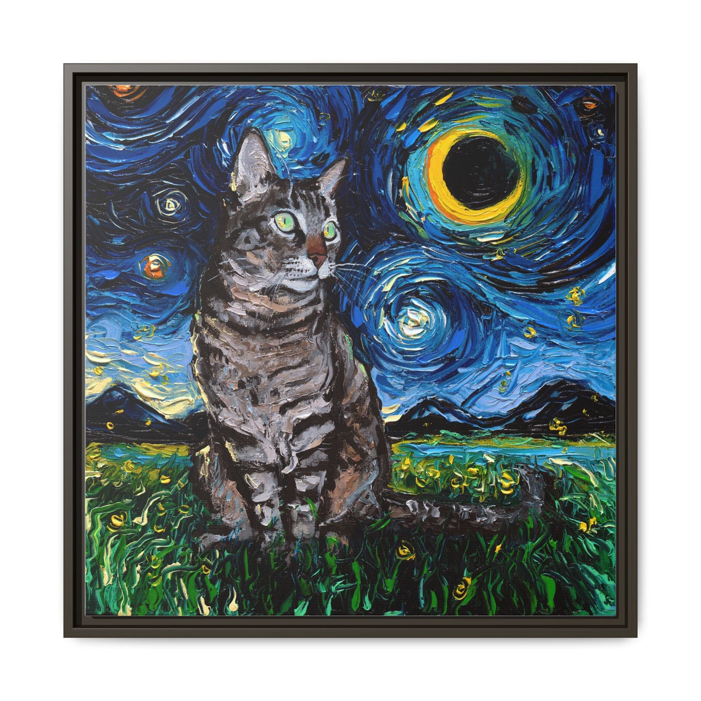 "Tabby Night" Framed Canvas Wall Art
