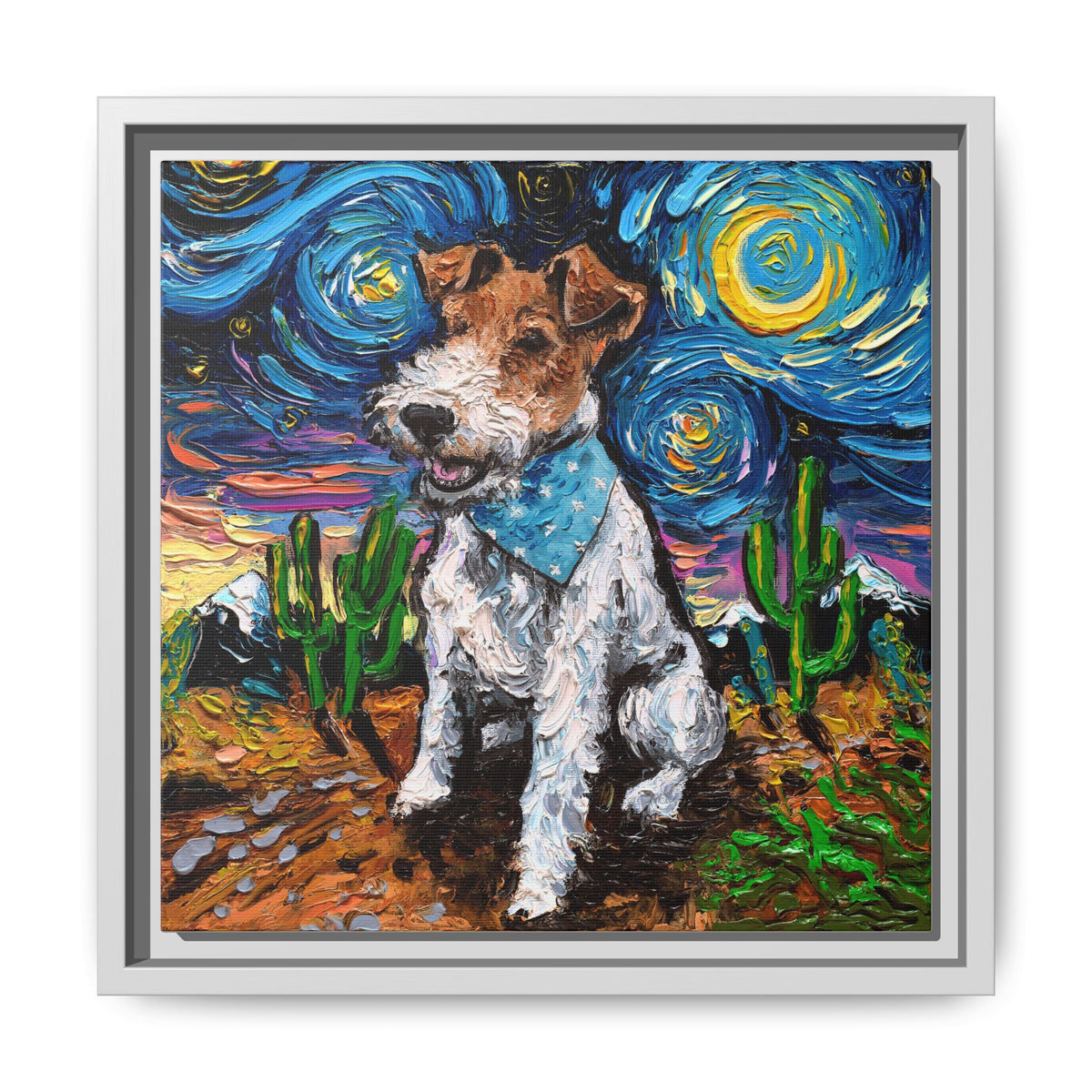 "Wire Fox Terrier Night" Framed Canvas Wall Art