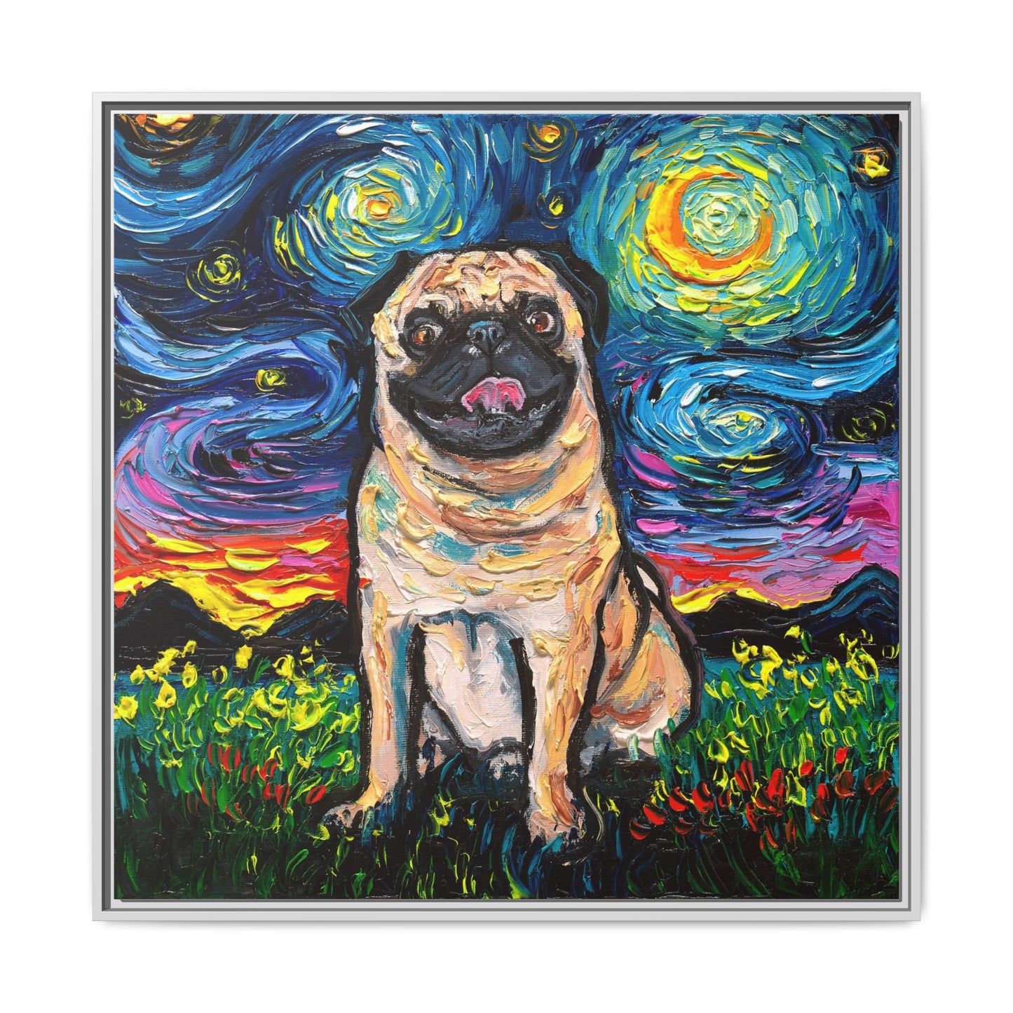 "Fawn Pug Night" Framed Canvas Wall Art