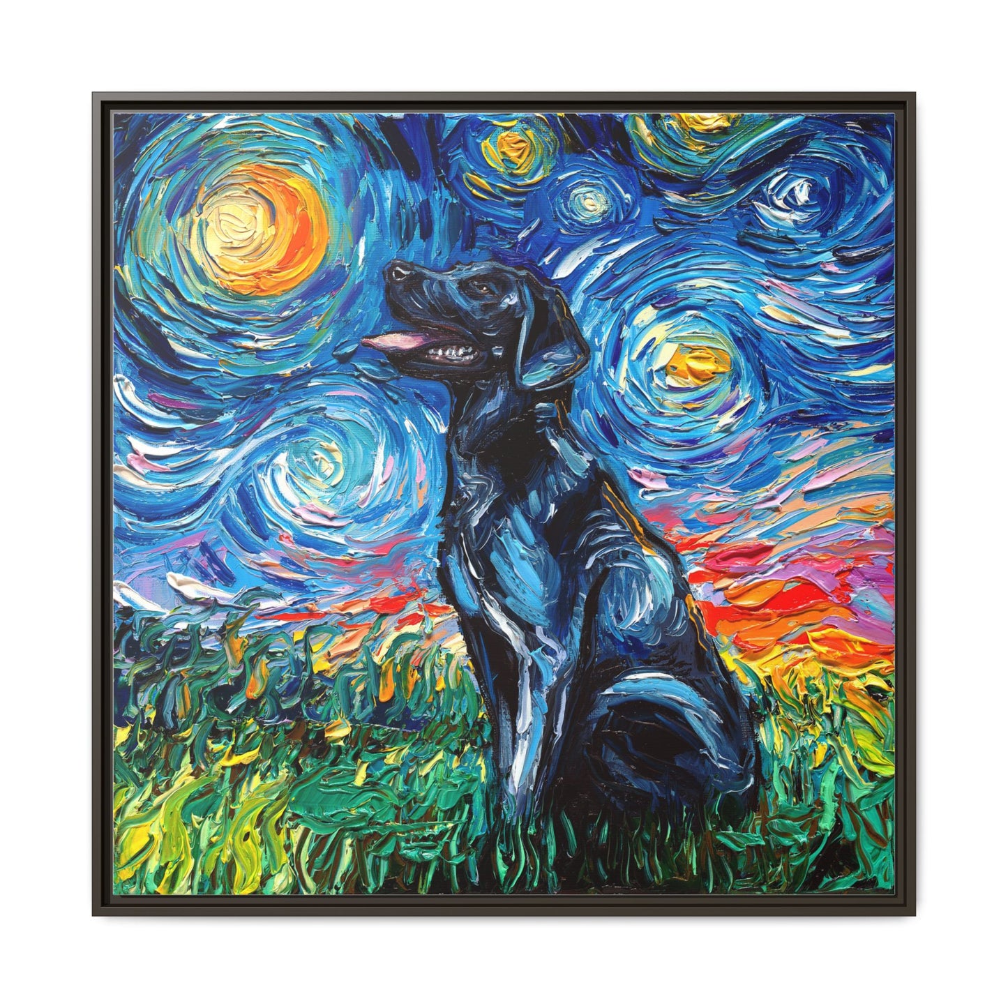 "Black Labrador Night" Framed Canvas Wall Art