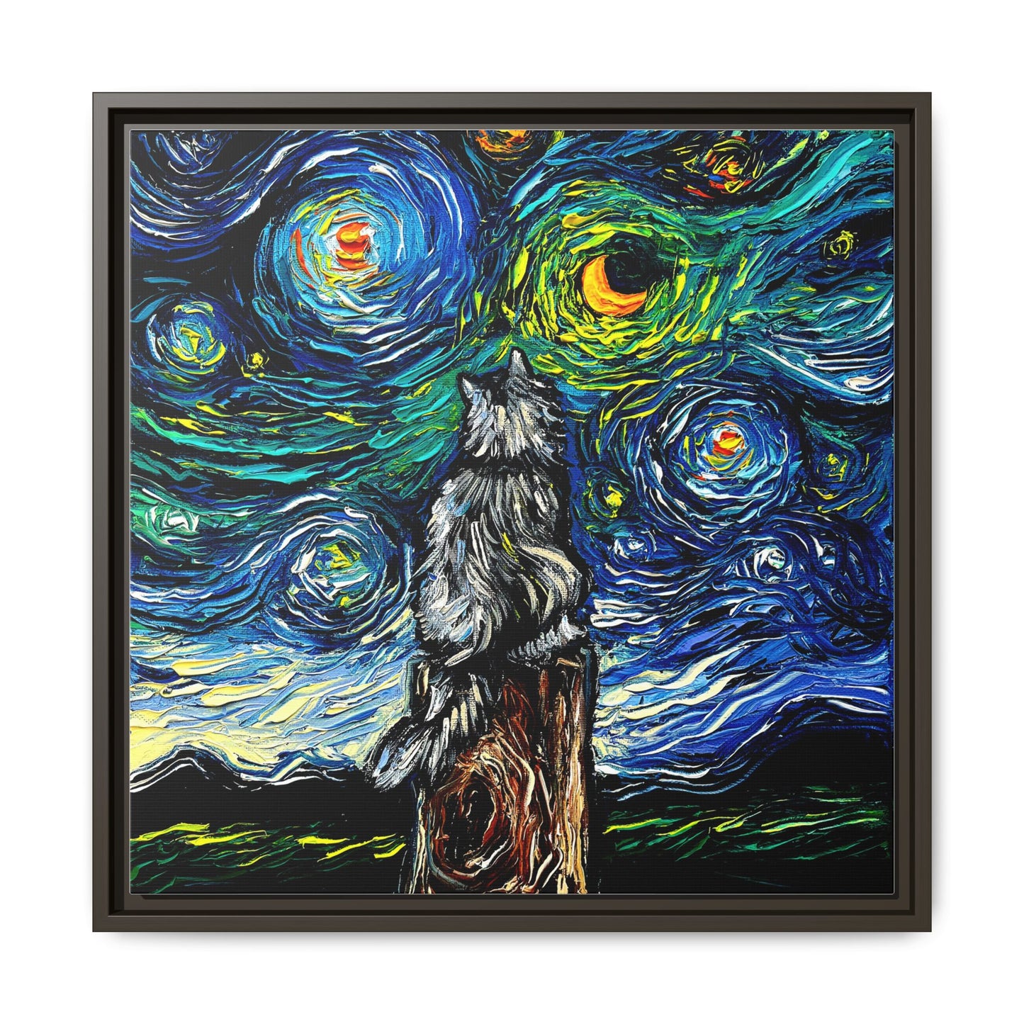 "Norwegian Forest Cat Night" Framed Canvas Wall Art