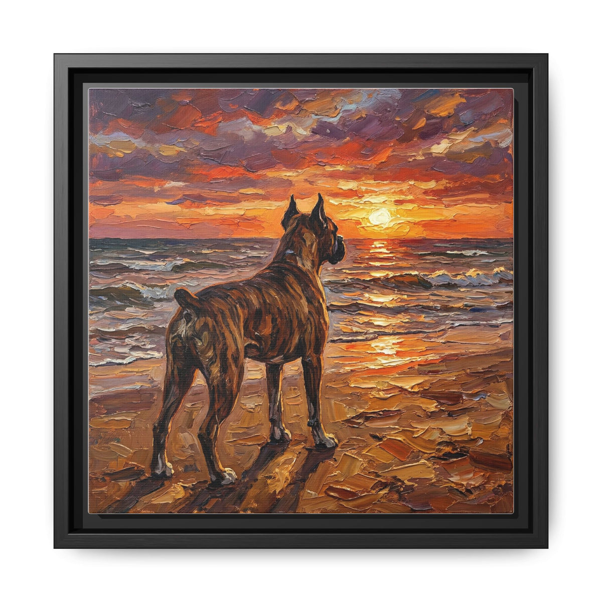"Beach Day - Brindle Boxer" Framed Canvas Wall Art