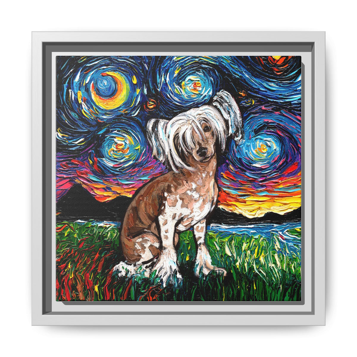 "Chinese Crested Night" Framed Canvas Wall Art