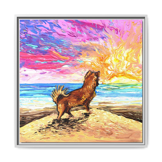 "Beach Days - Chihuahua" Framed Canvas Wall Art