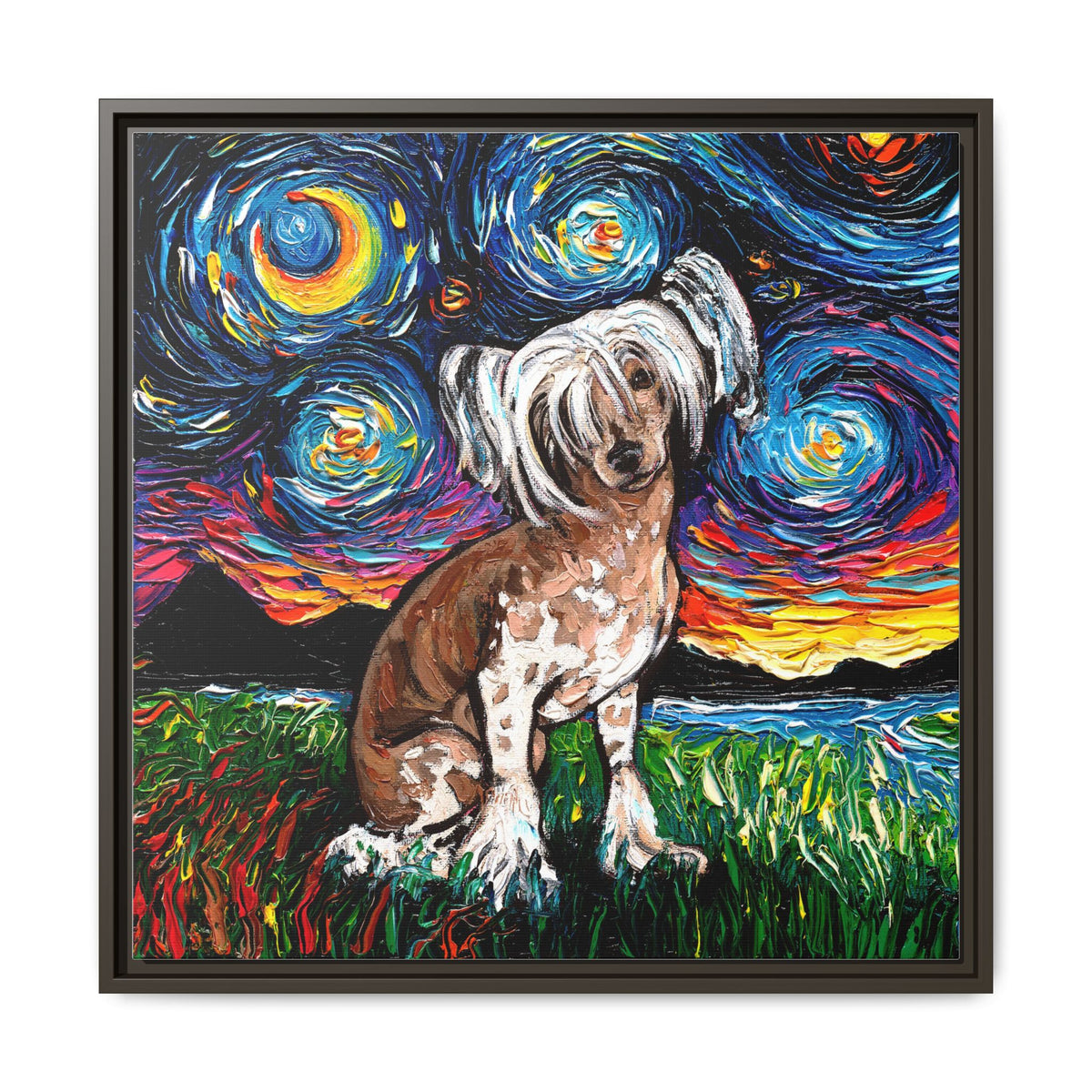 "Chinese Crested Night" Framed Canvas Wall Art