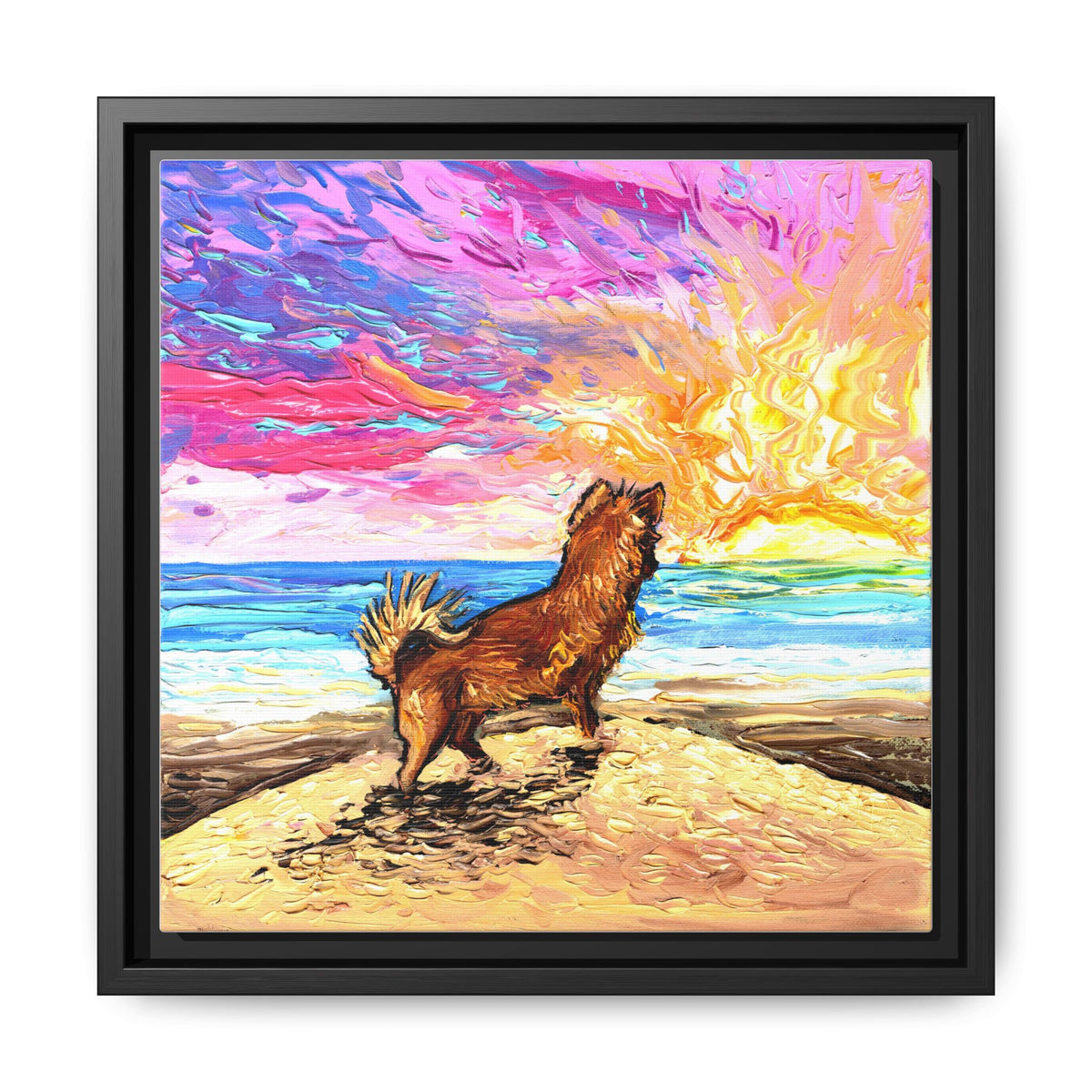 "Beach Days - Chihuahua" Framed Canvas Wall Art