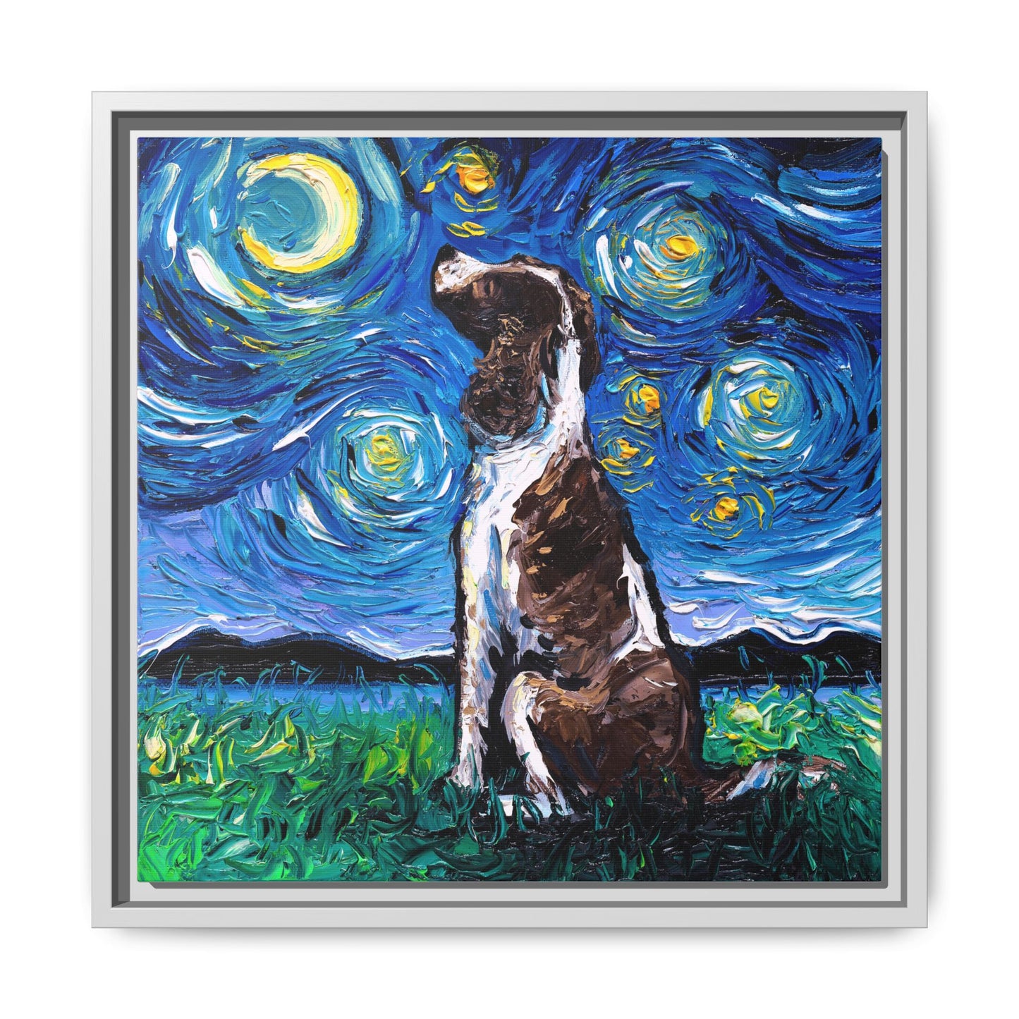 "English Springer Spaniel Night" Framed Canvas Wall Art