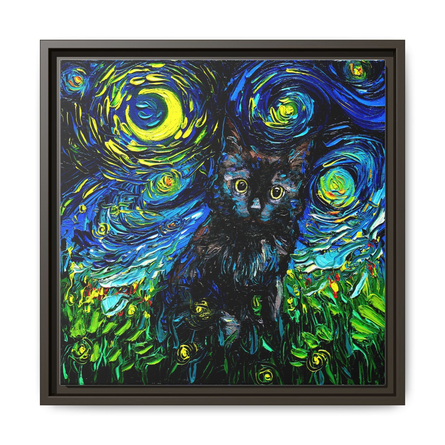 "Black Cat Night 2" Framed Canvas Wall Art