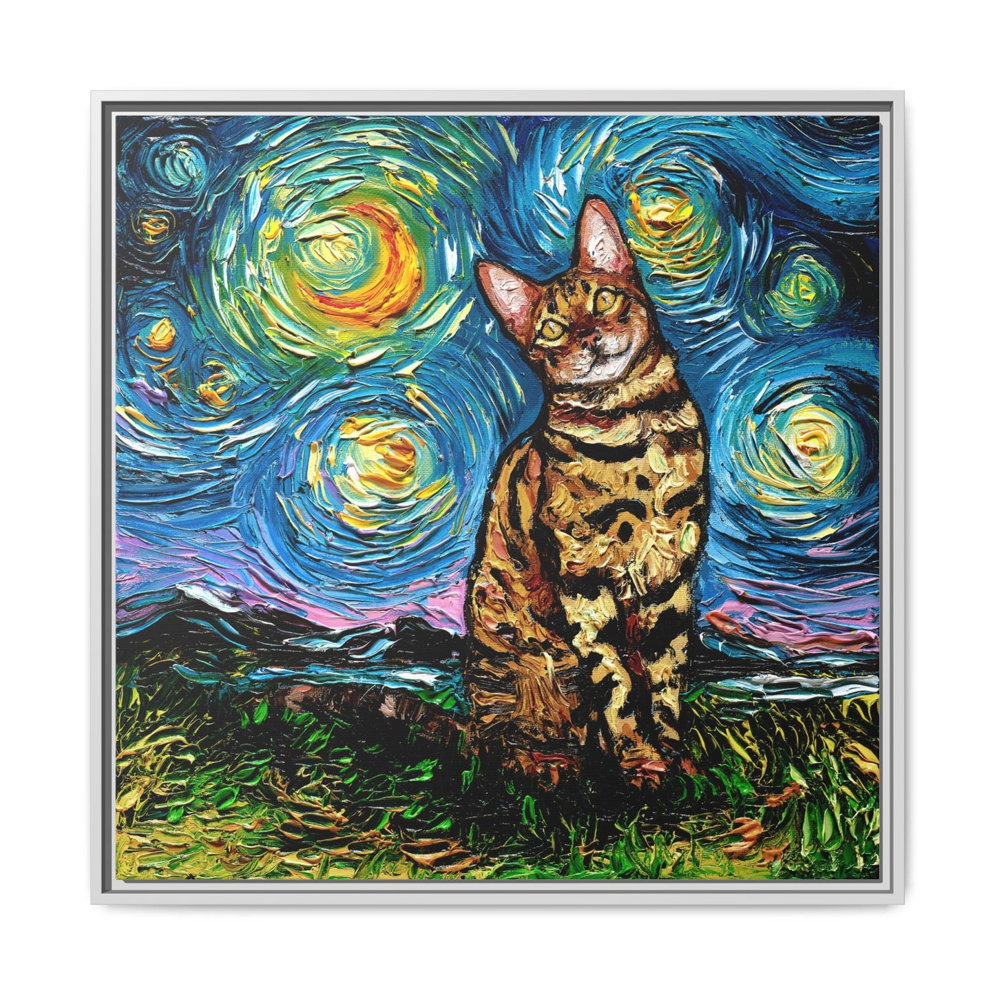 "Bengal Cat Night" Framed Canvas Wall Art