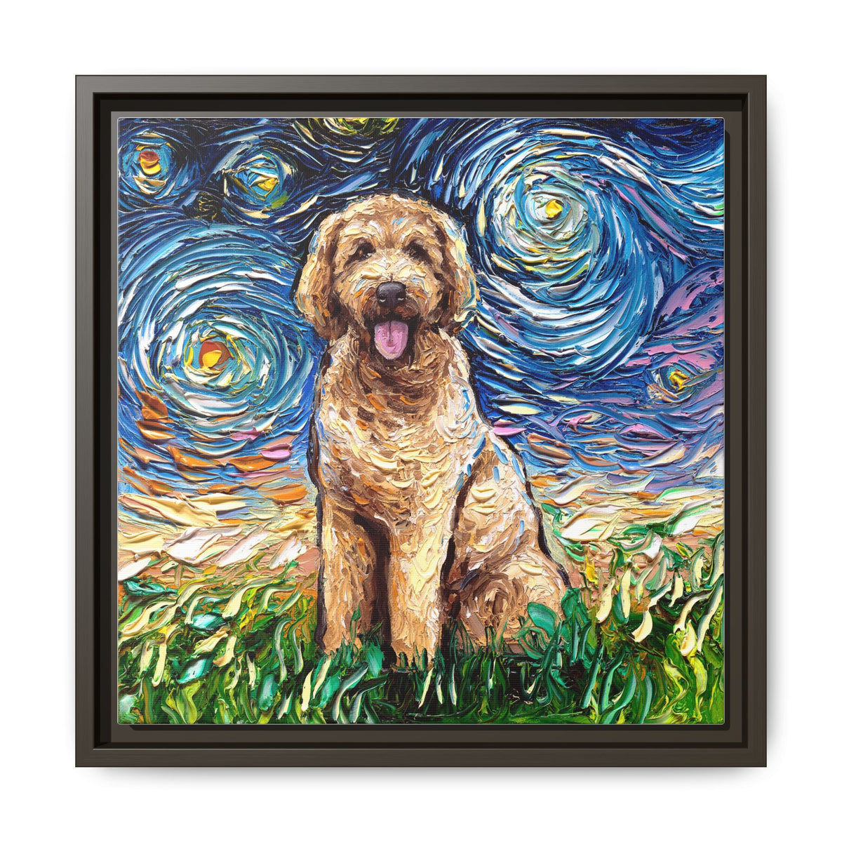 "Goldendoodle Night" Framed Canvas Wall Art