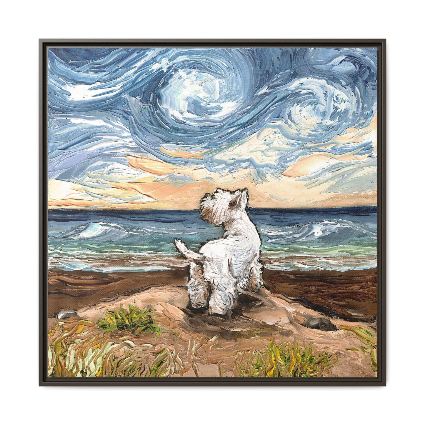 "Beach Day - Westie" Framed Canvas Wall Art