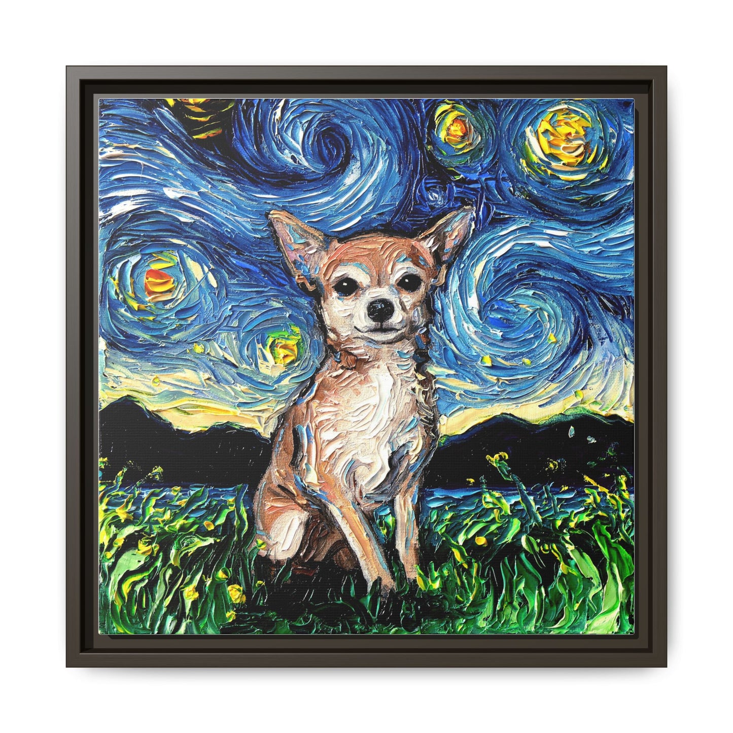 "Chihuahua Night" Framed Canvas Wall Art