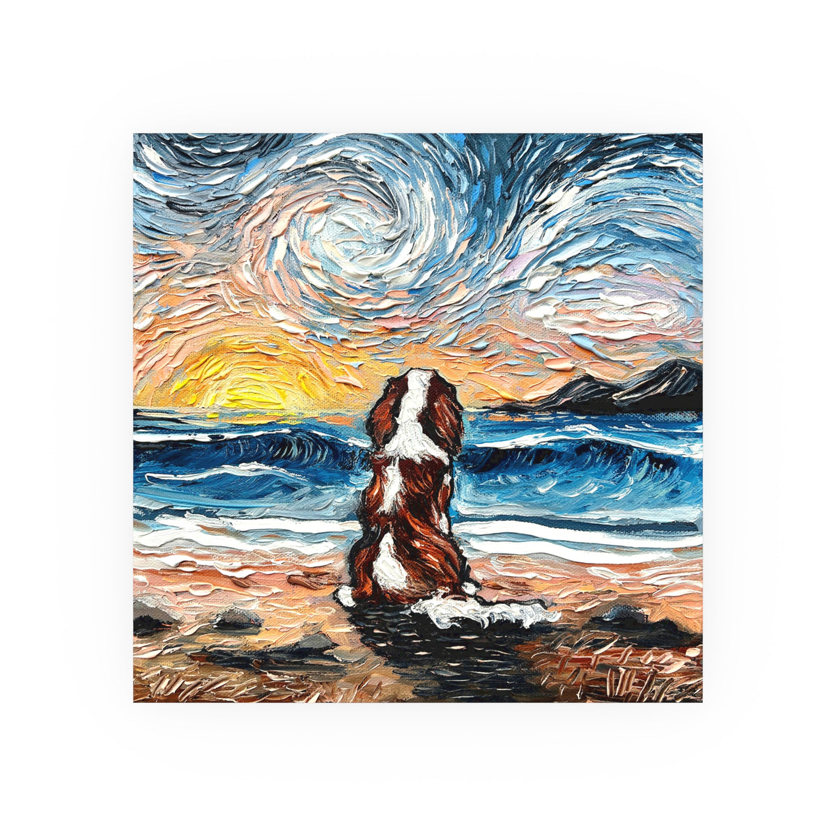 "Beach Day - Blenheim Spaniel" Wall Art Paper Print