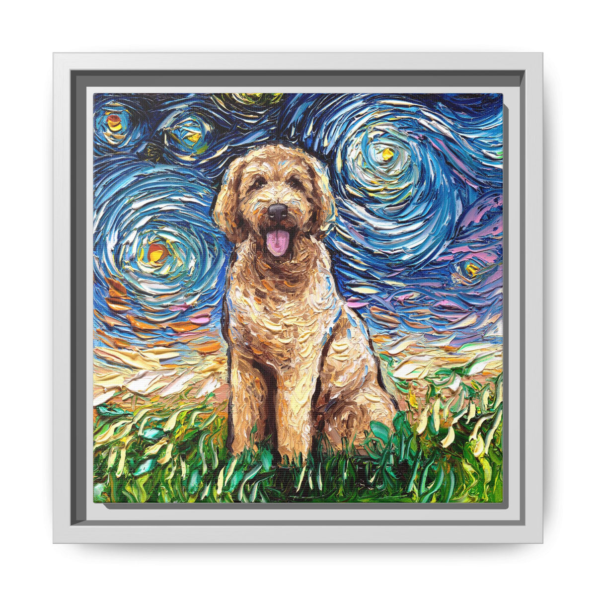 "Goldendoodle Night" Framed Canvas Wall Art