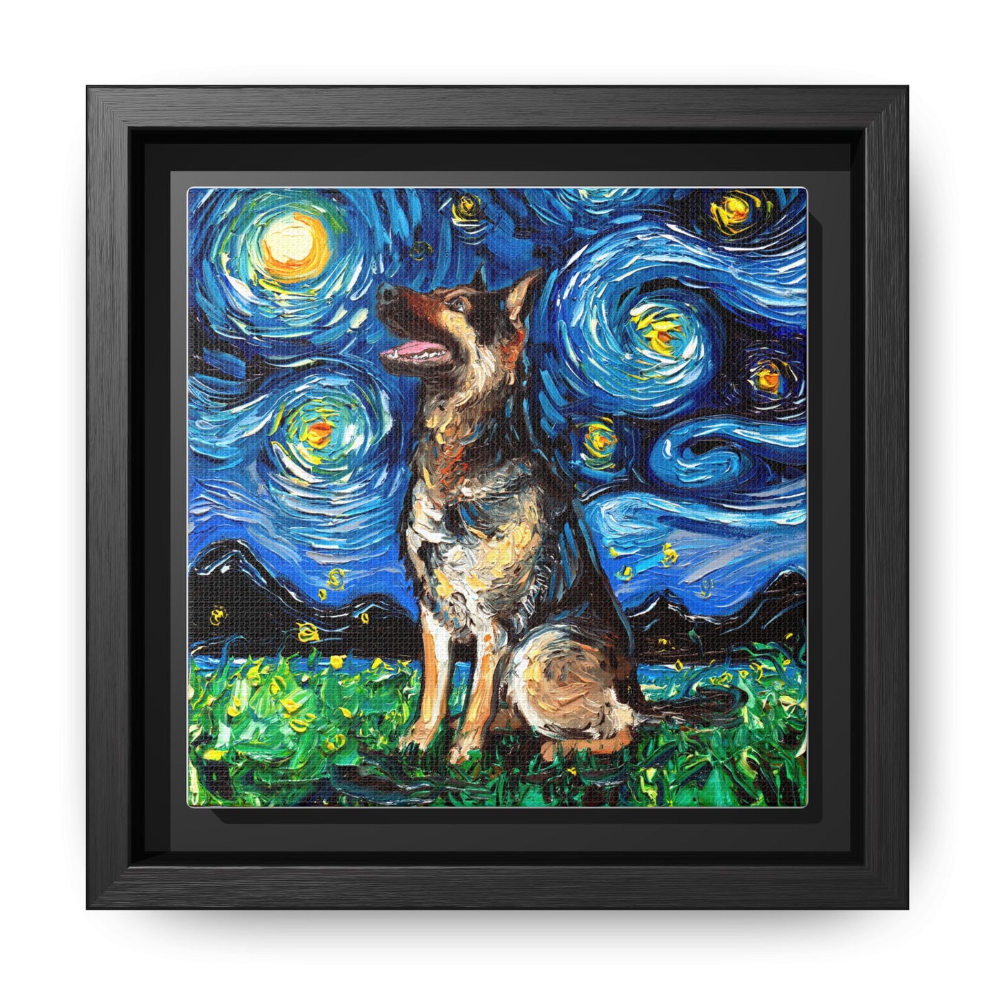 "German Shepherd Night" Framed Canvas Wall Art