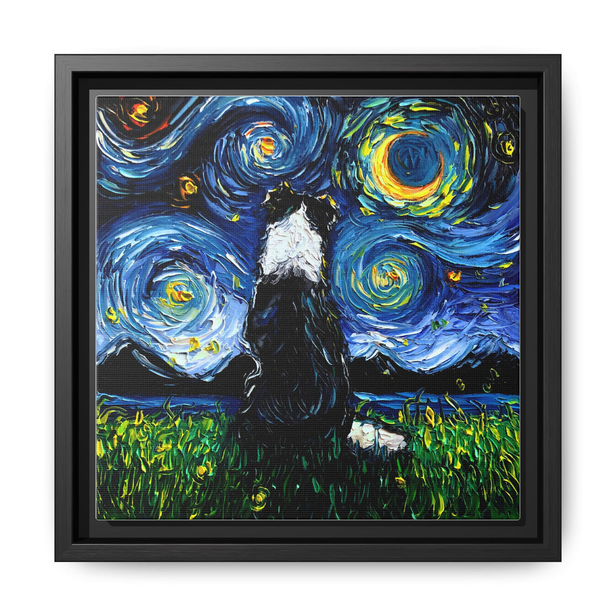 "Border Collie Night 2" Framed Canvas Wall Art