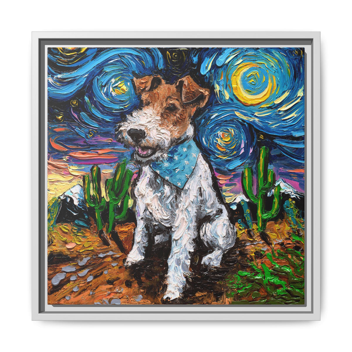 "Wire Fox Terrier Night" Framed Canvas Wall Art