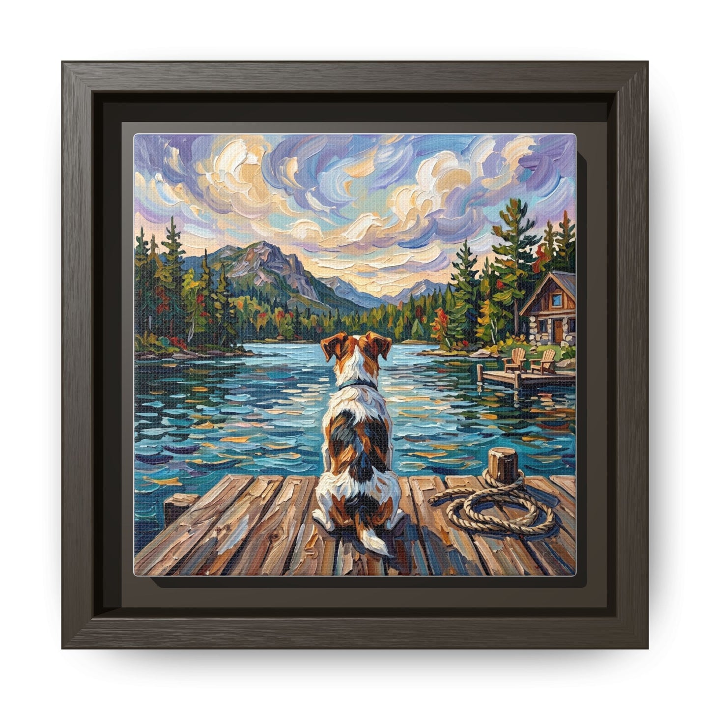 "On The Dock - Jack Russell Terrier" Framed Canvas Wall Art