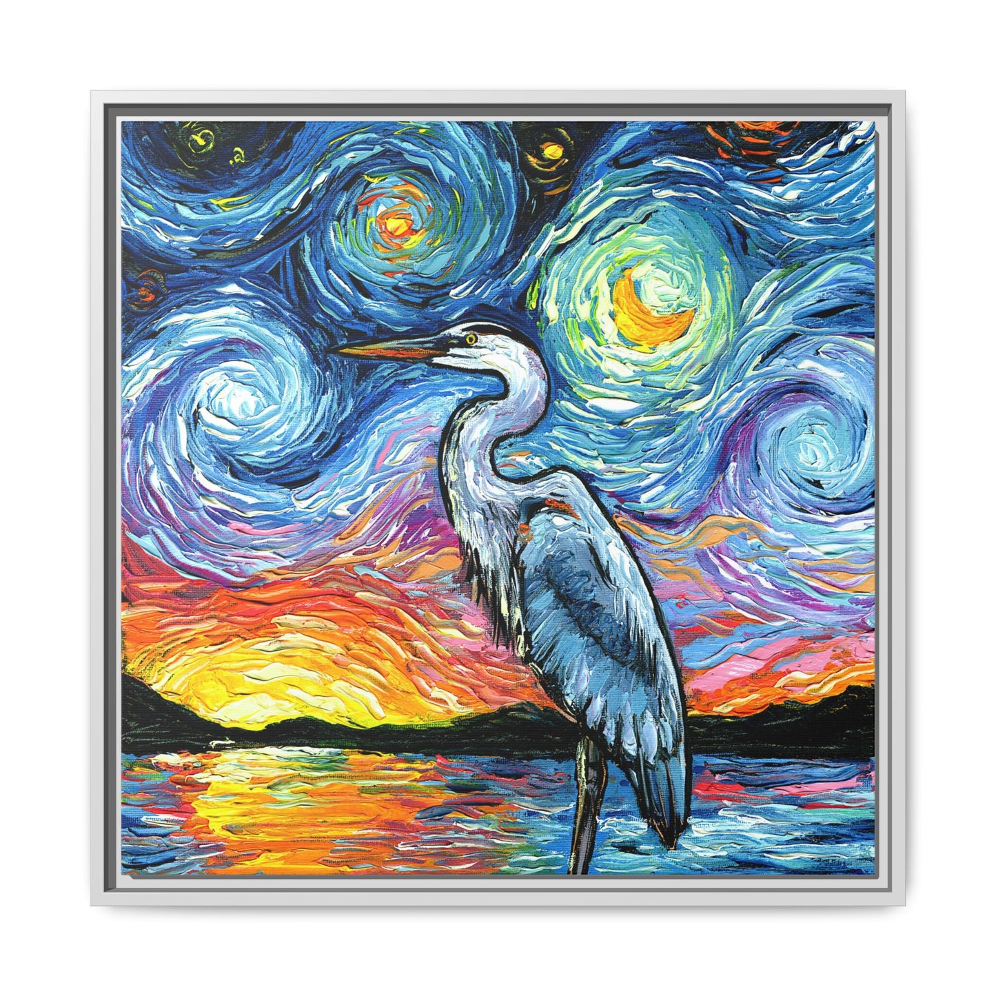 "Blue Heron" Framed Canvas Wall Art
