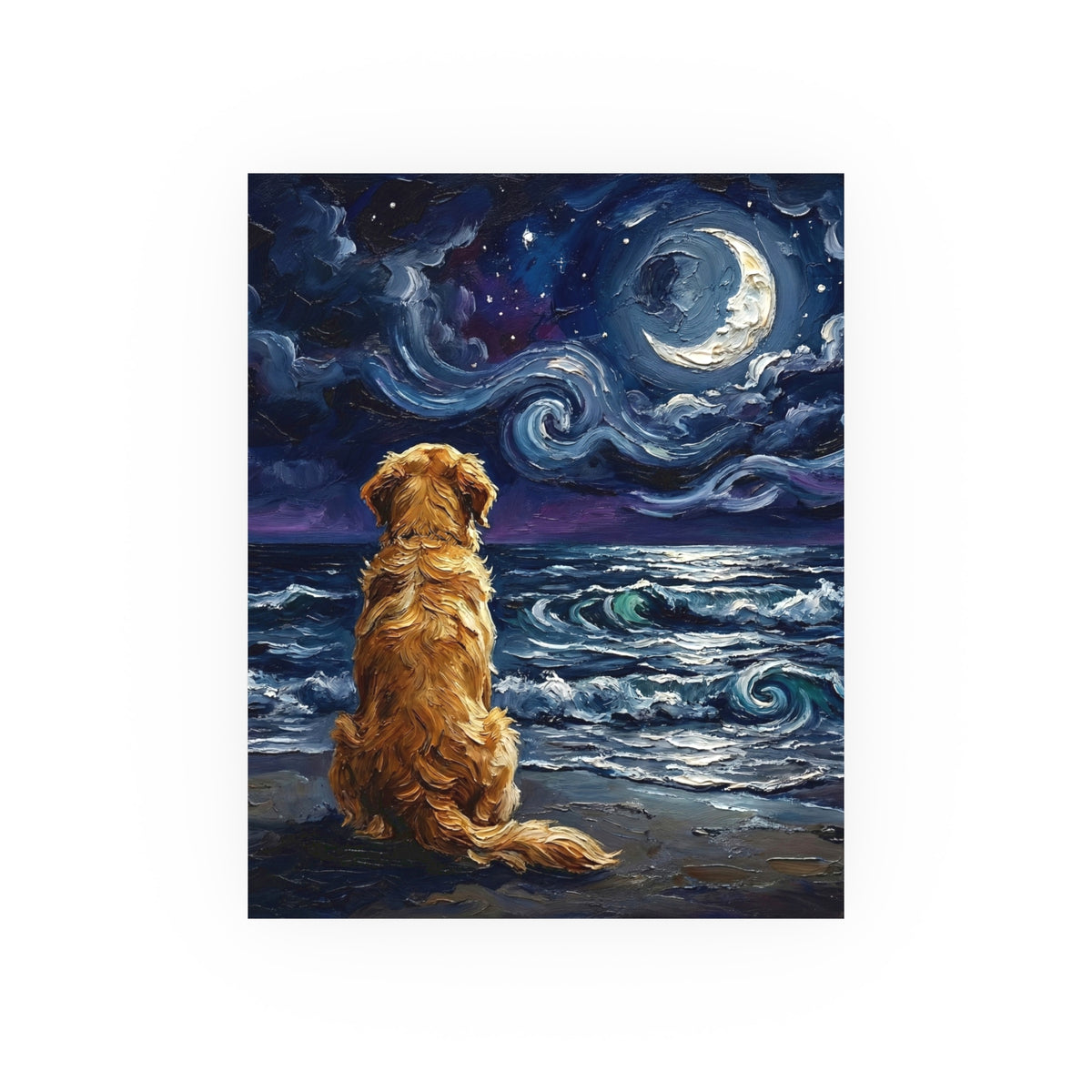 "Beach Night - Golden Retriever" Wall Art Paper Print