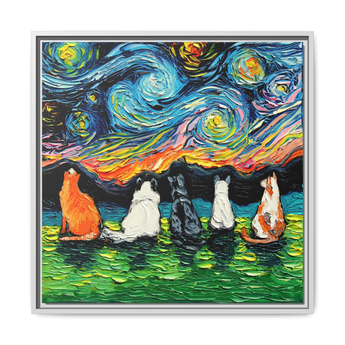 "Starry Cats" Framed Canvas Wall Art